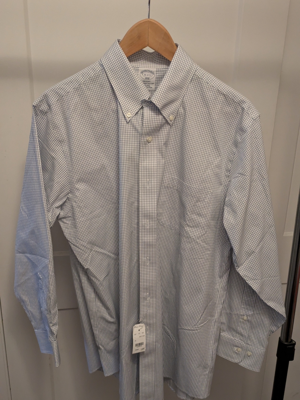 Brooks Brothers White and Blue Windowpane Regent Dress Shirt